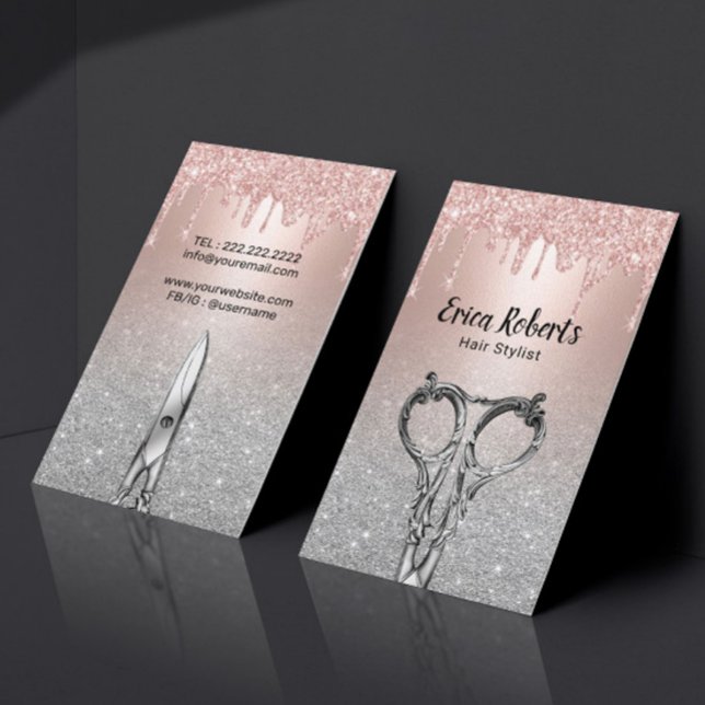 Hair Stylist Ro Guld Drives Silver Glitter Salon Visitkort (Skapare uppladdad)