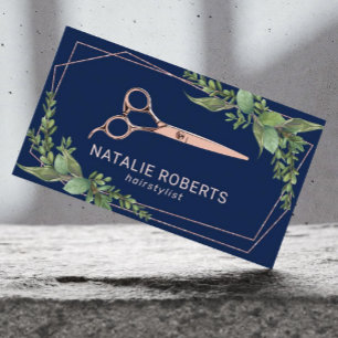 Hair Stylist Ro Guld Geometric Greenery Navy Visitkort