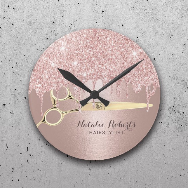 Hair Stylist Ro Guld Glitter driver Modern Salon Rund Klocka (Skapare uppladdad)