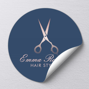 Hair Stylist Ro Guld Scissor Elegant Navy Blue Runt Klistermärke