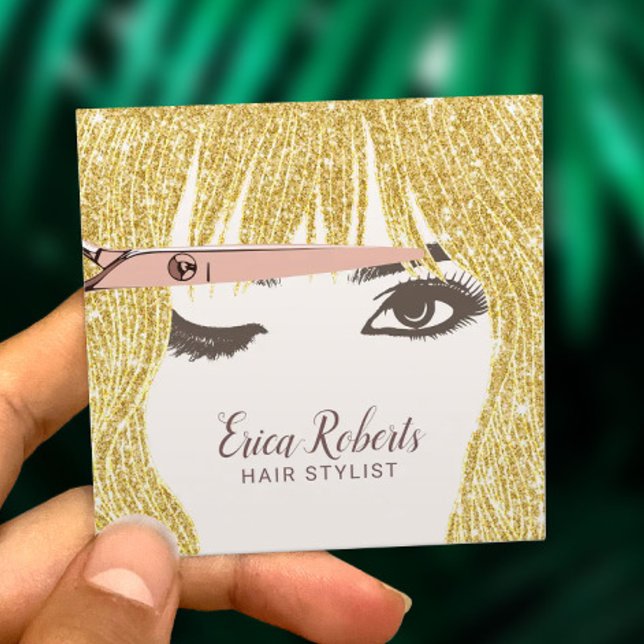 Hair Stylist Ro Guld Scissor & Girl Beauty Salon Fyrkantigt Visitkort (Skapare uppladdad)