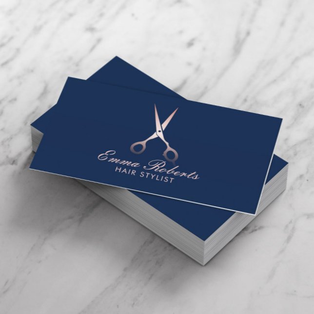 Hair Stylist Ro Guld Scissor Navy Möte Tidsbeställning Kort (Skapare uppladdad)