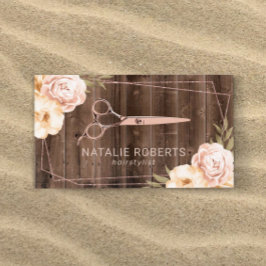 Hair Stylist Ro Guld Scissor Rustic Blommigt Visitkort