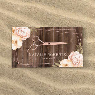 Hair Stylist Ro Guld Scissor Rustic Blommigt Visitkort