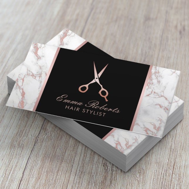 Hair Stylist Ro Guld Scissor Trendig Marble Visitkort (Skapare uppladdad)