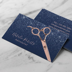 Hair Stylist Ro Guld Sissor Navy Glitter Salon Visitkort