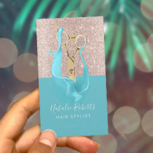 Hair Stylist Ro Guld & Turquise Stänk Scissor Visitkort