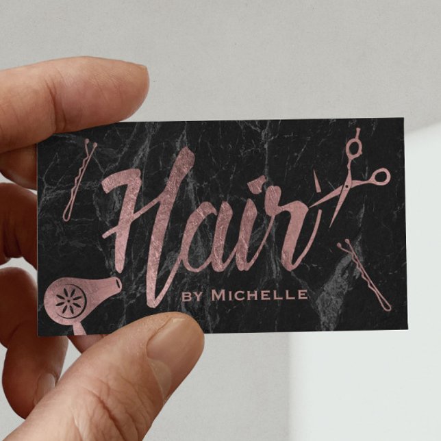Hair Stylist Ro Guld Typography Modern Marble Marb Visitkort (Skapare uppladdad)
