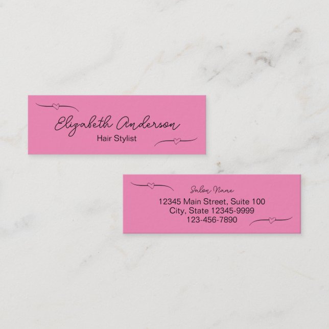 Hair Stylist Rosa Black Heart Cute Script Business (Fram/baksida)