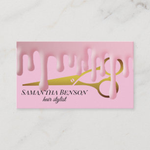 Hair Stylist Rosa Dripping Golden Scissor Salon Visitkort