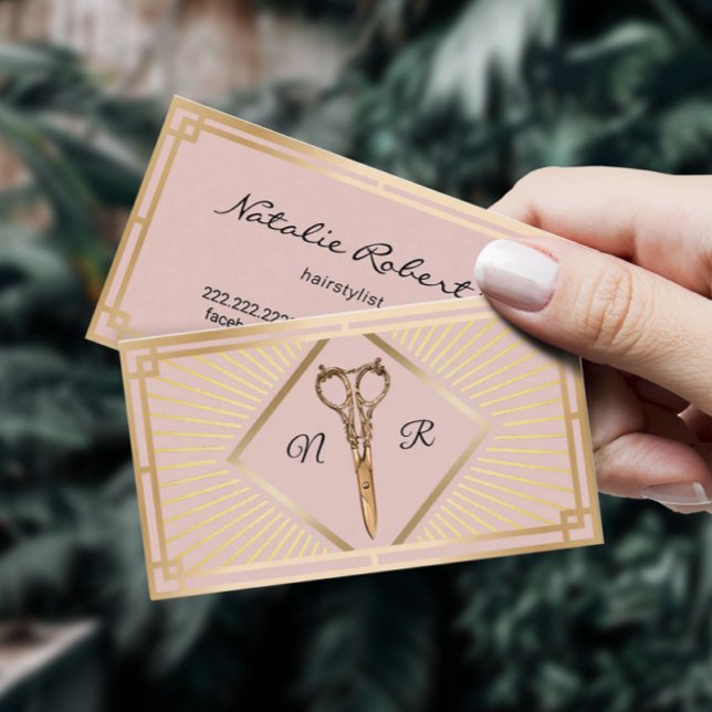 Hair Stylist  Rosa Guld Art Deco Beauty Salon Visitkort (Skapare uppladdad)