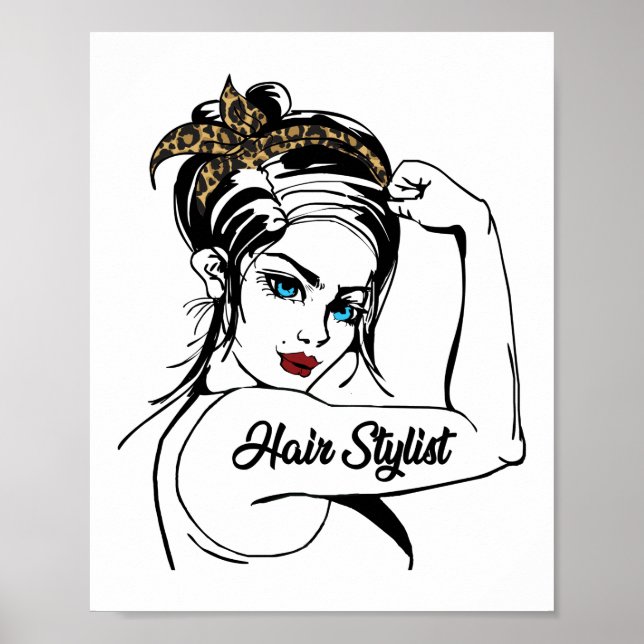 Hair Stylist Rosie Riveter Leopard Cheetah Poster (Framsidan)
