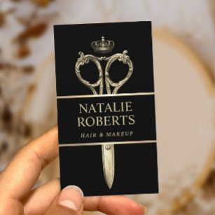 Hair Stylist Royal Guld Scissor Beauty Salon Black Tidsbeställning Kort