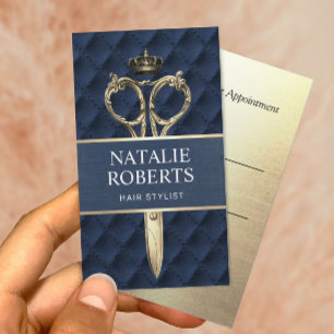 Hair Stylist Royal Guld Scissor Navy Blue Salon Tidsbeställning Kort