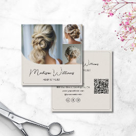 Hair Stylist Salon 3 Foton QR-kod Fyrkantigt Visitkort