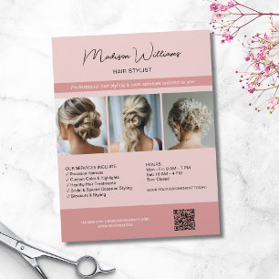Hair Stylist Salon 3 Foton QR Rosa Flyer