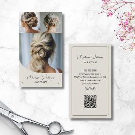 Hair Stylist Salon Anpassningsbar 3 Foton QR-kod Visitkort