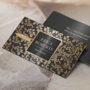 Hair Stylist Salon Luxury Black & Guld Metallic Visitkort