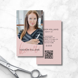 Hair Stylist Salon Photo QR Rosa Visitkort