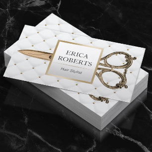 Hair Stylist Salon Scissor Luxury Guld & White Visitkort