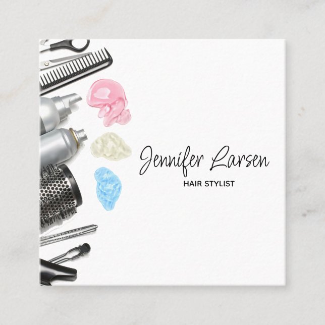 Hair Stylist Salon Verktyg Beauty Fyrkantigt Visitkort (Framsida)