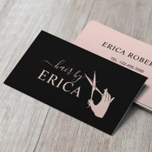 Hair Stylist Scissor & Hand Black Rosa Visitkort