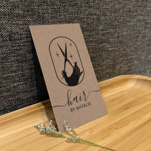 Hair Stylist Scissor Hand Logotyp Rustic Kraft Sal Visitkort