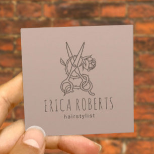 Hair Stylist Scissor & Ro Logotyp Beauty Salon Fyrkantigt Visitkort