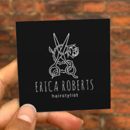 Hair Stylist Scissor Ro Logotyp Black Beauty Salon Fyrkantigt Visitkort