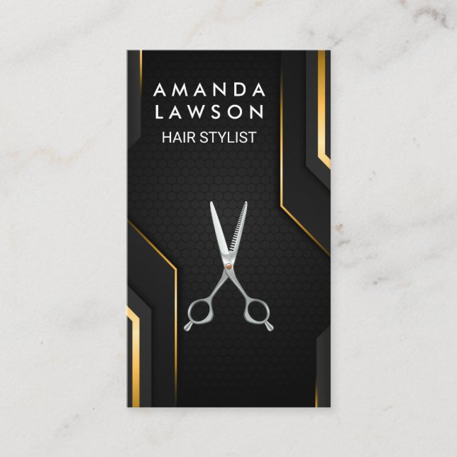 Hair Stylist Scissors | Black Guld, bakgrund Visitkort (Framsida)