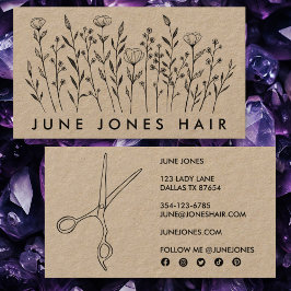Hair Stylist Scissors Elegant WildblommKraft Visitkort