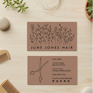 Hair Stylist Scissors Elegant Wildblommor Mocha Visitkort
