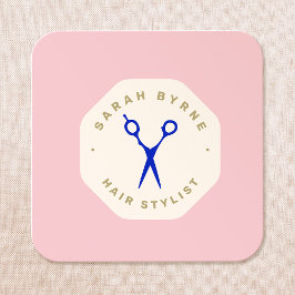 Hair Stylist Scissors Rosa Emblem Fyrkantigt Visitkort