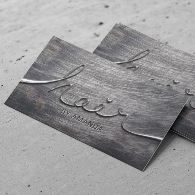 Hair Stylist Script Grunge Metalic Beauty Salon Visitkort (Skapare uppladdad)