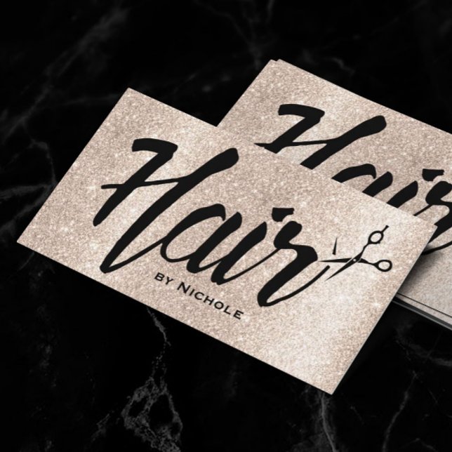 Hair Stylist Script Modern Beige Glitter Tidsbeställning Kort (Skapare uppladdad)
