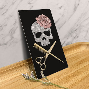 Hair Stylist Silve Glitter Skull Beauty Salon Visitkort