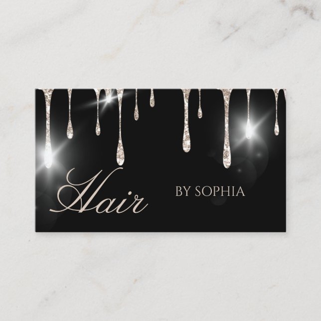 Hair Stylist Silver Glitter Black Beauty Salon Visitkort (Framsida)