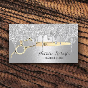Hair Stylist Silver Glitter Drips Beauty Salon Visitkort