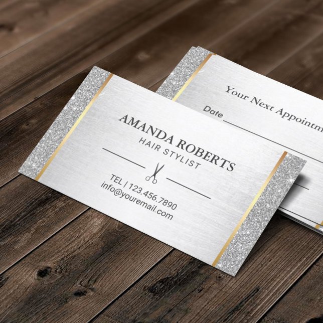 Hair Stylist Silver Glitter Salon Möte Tidsbeställning Kort (Skapare uppladdad)
