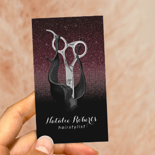 Hair Stylist Silver Scissor Burgundy & Black Ombre Visitkort