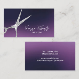 Hair Stylist Silver Scissor Deep Lila Salon Visitkort