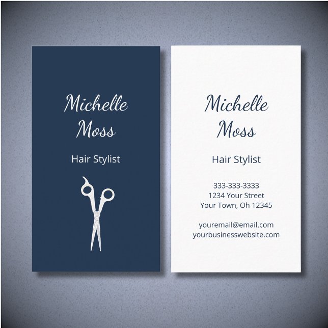 Hair Stylist Simple Minimalist Scissors Navy Blue Visitkort (Skapare uppladdad)