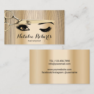 Hair Stylist Sissor & Girl Salon Modern Guld  Visitkort