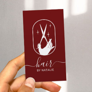 Hair Stylist Sissor & Hand Logotyp Plain Red Salon Visitkort