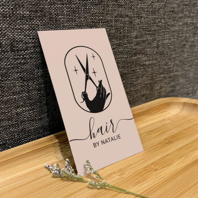 Hair Stylist Sissor & Hand Logotyp  Rosa Salon Visitkort (Skapare uppladdad)