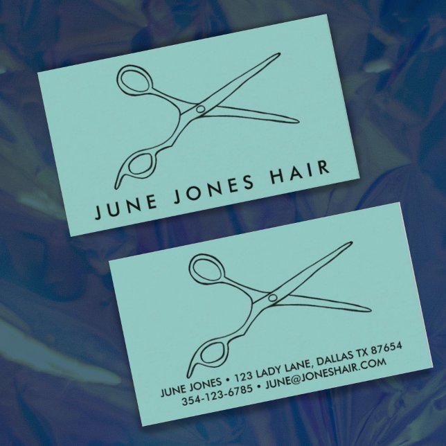 Hair Stylist Sissors Chic Line Teckning ANPASSNING Visitkort (Hairdressers! Add your own info, change the text, font, colors of this customizable business card. )