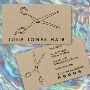 Hair Stylist Sissors Chic Teckning Barber KRAFT Visitkort