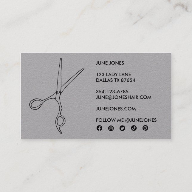 Hair Stylist Sissors Chic Teckning Barber Minimal Visitkort (Baksida)