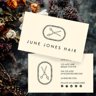 Hair Stylist Sissors Elegant Chic Social Media Visitkort