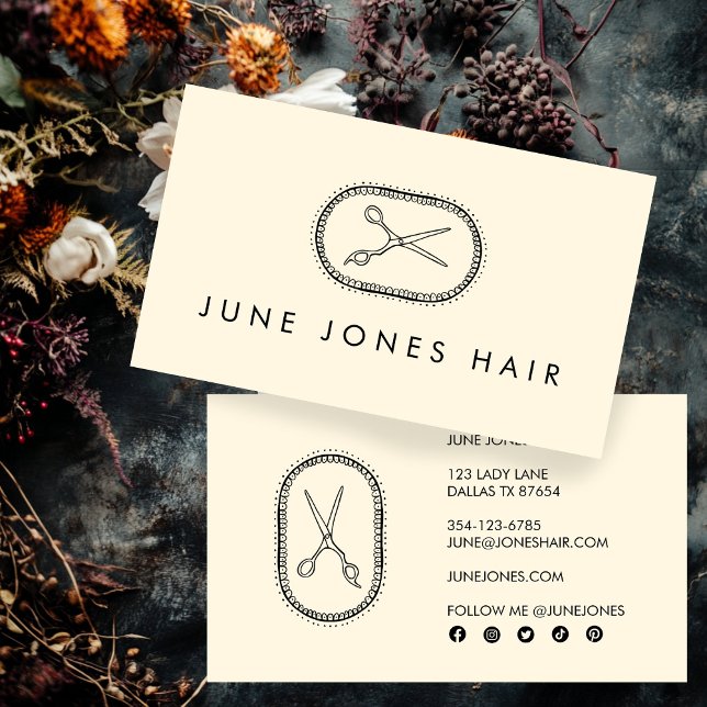 Hair Stylist Sissors Elegant Chic Social Media Visitkort (Hair Stylist Scissors Elegant Chic Social Media Business Card
)